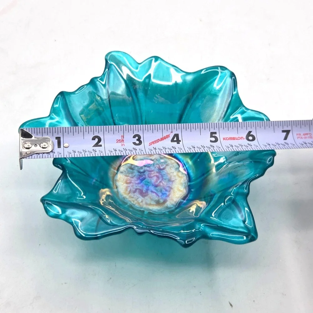 Akcam Blue Iridescent Turkish Floral Art Glass Bowl‎ Cottage Core - Picture 4 of 5